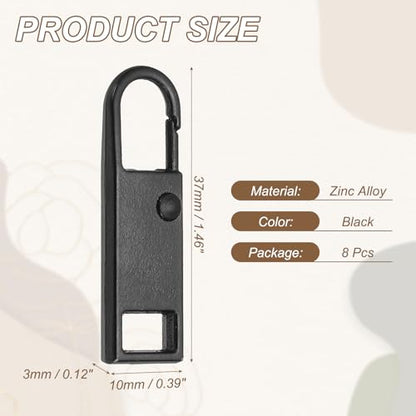 uxcell 8Pcs Zipper Pull Replacement, Metal Zipper Handle Mend Fixer Tab Repair for Luggage Suitcase Backpack Jacket Bags Boots Coat Handbags, Black Medium - color: Black, size: Medium