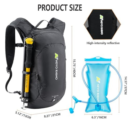N NEVO RHINO Hydration Backpack Lightweight, Small Hiking Backpack with Water Bladder 2L, Insulated Water Daypack for Cycling Running Trail Rave - color: Black