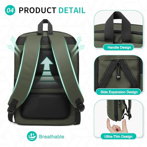 Slim Laptop Backpack for Men, Expandable Business Backpack with 16" Laptop Compartment - TSA 15L-25L Capacity Lightweight for Work Office, Dark Green - color: Dark Green