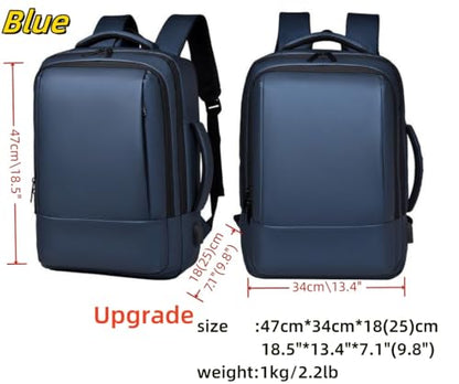 17/15.6" Business laptop backpack, PU Travel backpack,carry on backpack, Expandable laptop backpack Women Men,college backpack (02#updated, Blue) - color: 02#blue, style: 02#updated