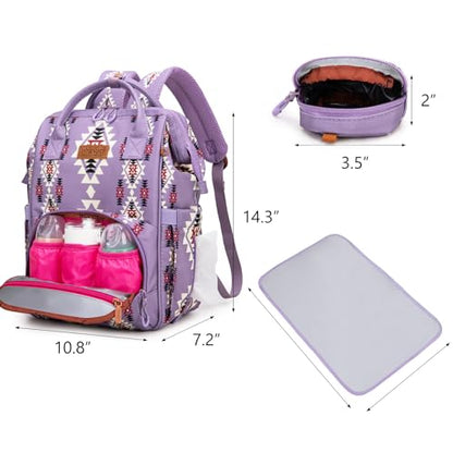 Montana West Wrangler Diaper Bag Backpack Aztec Callie Bag Travel Backpack Purses Western Multi-Function Baby Bags for Mom - color: Purple
