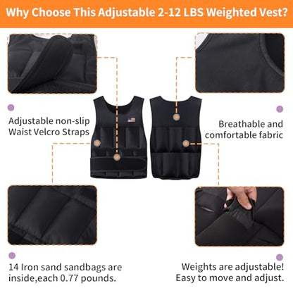 Wolliwa Adjustable Weighted Vest for Men Women,2-30 Lbs Adjustable Weighted Vest with Straps Womens Running Weight Vest for Walking Strength Training Fitness - size: Adjustable 2-12 Lbs