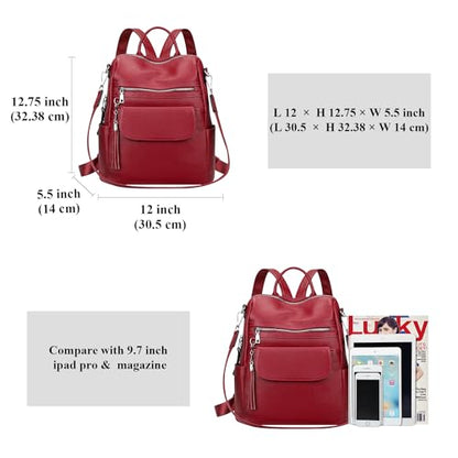 ALTOSY Genuine Leather Backpack Purse for Women Large Convertible Shoulder bag Ladies Crossdody Bag with Tassel(S115 Wine Red) - color: Red Wine