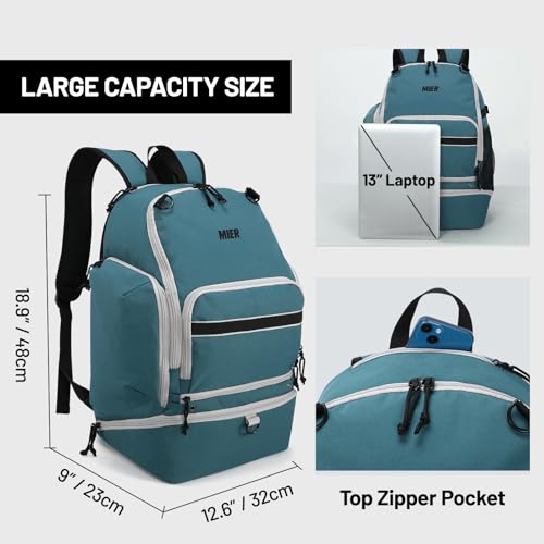 MIER Basketball Backpack Bags Sports Gym Backpacks with Shoe Compartment and Ball Holder for Adult Men Large Soccer Bag - color: Green