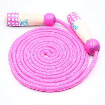 Jump Rope for Kids Adjustable Length Cotton Rope with Wooden Handle for Boys and Girls Sport Fitness Exercise - color: Pink