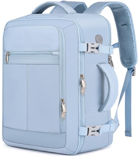 EZUOLA Travel Backpack for Men Women,Carry On Backpack Airline Approved,Backpack for College Essentials with 15.6inch Laptop Compartment, Lightweight Work Back pack for Weekend Business,Gifts Blue - color: Light-blue, size: Large-25L