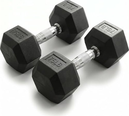 5-550 lb Rubber Hex Dumbbell Set, Heavy-Duty Free Weights for Home Gym Strength Training, Muscle Building & Full Body Workouts, No Rack Included - size: 75 lb, Pair
