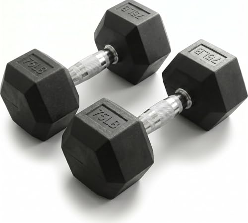 5-550 lb Rubber Hex Dumbbell Set, Heavy-Duty Free Weights for Home Gym Strength Training, Muscle Building & Full Body Workouts, No Rack Included - size: 75 lb, Pair