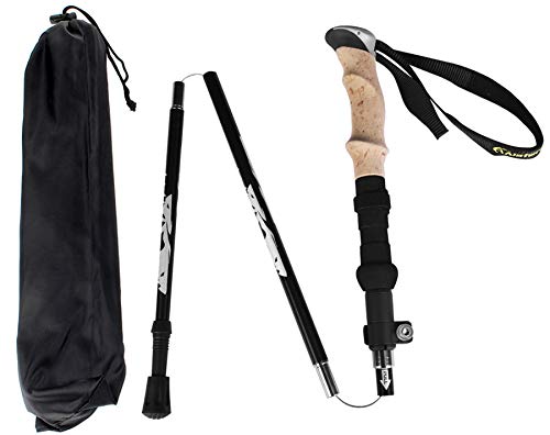 A ALAFEN Aluminum Collapsible Ultralight Travel Trekking Hiking Pole for Men and Women (Fits 5'3" - 6'2") - color: Y_Black