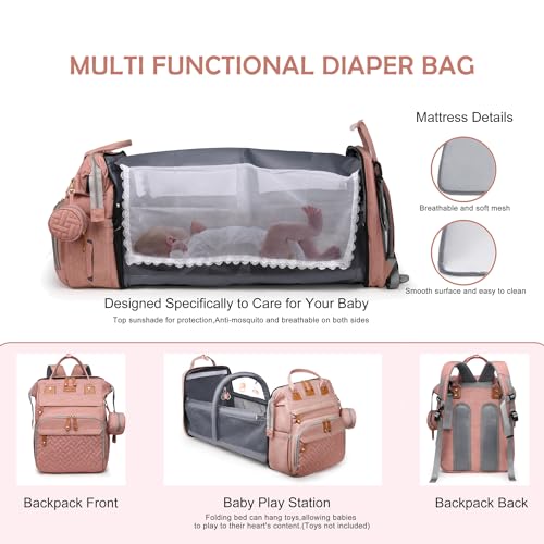 Diaper Bag Backpack with Changing Station, Waterproof for Travel, Pink - color: Pink