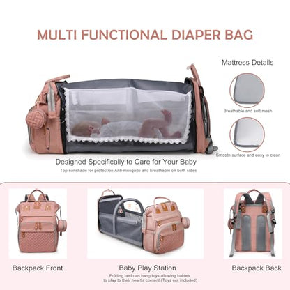 Diaper Bag Backpack with Changing Station, Waterproof for Travel, Pink - color: Pink