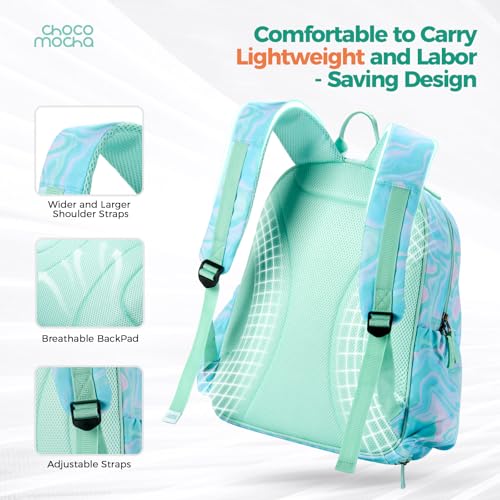 Choco Mocha Kids Tennis Bag, 16 Inch Youth & Junior Tennis Backpack with Shoe Compartment, Holds 2 Rackets (21–23 Inch) - color: Teal Green