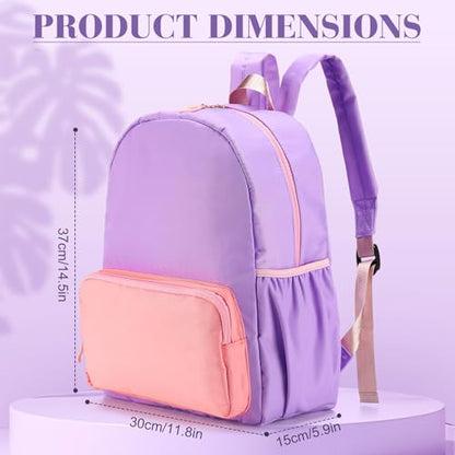 1 Piece Nylon Backpack Kids School Backpack for Toddler Girls Boys Plain Waterproof Preppy Bookbags Travel for Student (Purple and Pink) - color: Purple and Pink