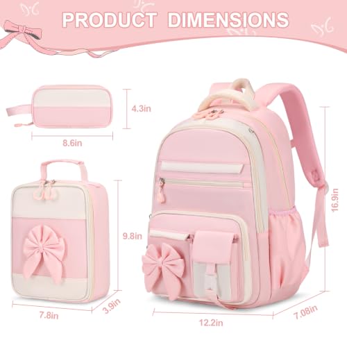 DIGOBAY Backpack for Girls, 3PCS Girls Backpack for School with Lunch Bag Pencil Case, Cute Kids Teens Bookbag for Kindergarten Elementary Preschool Middle School (Pink) - color: Beige-pink