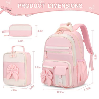 DIGOBAY Backpack for Girls, 3PCS Girls Backpack for School with Lunch Bag Pencil Case, Cute Kids Teens Bookbag for Kindergarten Elementary Preschool Middle School (Pink) - color: Beige-pink