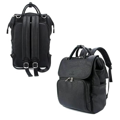 Citi Collective Explorer Black Diaper Bag Backpack - Vegan Leather Diaper Bag with Shoulder Strap, Insulated Bottle Pockets, Changing Pad, Stroller Clip- Versatile Diaper Bag for Baby - color: Black