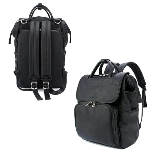 Citi Collective Explorer Black Diaper Bag Backpack - Vegan Leather Diaper Bag with Shoulder Strap, Insulated Bottle Pockets, Changing Pad, Stroller Clip- Versatile Diaper Bag for Baby - color: Black