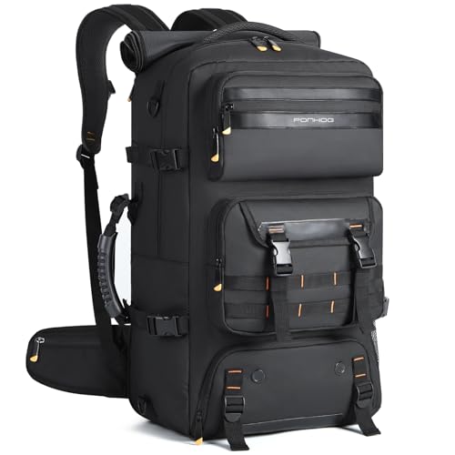 Ponhog Travel Backpack for Men, 50L Carry On Flight Approved Convertible Duffle Bag with Shoe Compartment, 17 inch Laptop Luggage with USB Charging Port for Weekender Hiking, Black