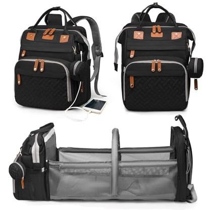 Astro alan Baby Diaper Bag with Changing Station, Waterproof Diaper Bag Backpack for Moms Dads with USB Charging Port, Baby Shower Gifts, Large Capacity diaper backpack, Black - color: Black
