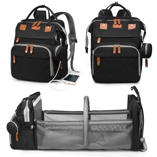 Astro alan Baby Diaper Bag with Changing Station, Waterproof Diaper Bag Backpack for Moms Dads with USB Charging Port, Baby Shower Gifts, Large Capacity diaper backpack, Black - color: Black