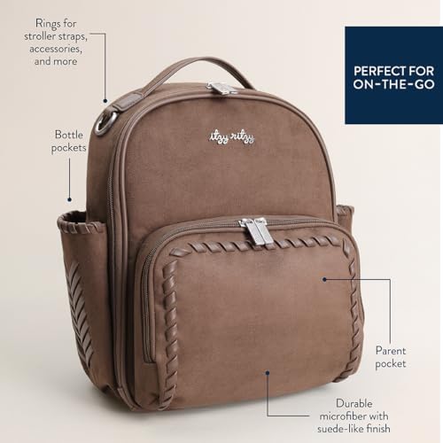 Itzy Ritzy Mini Diaper Bag Backpack – Chic, Compact Mini Plus Backpack with Changing Pad, 10 Pockets (6 Internal, 4 External), Grab-Top Handle & Rubber Feet (Aspen) - color: Aspen