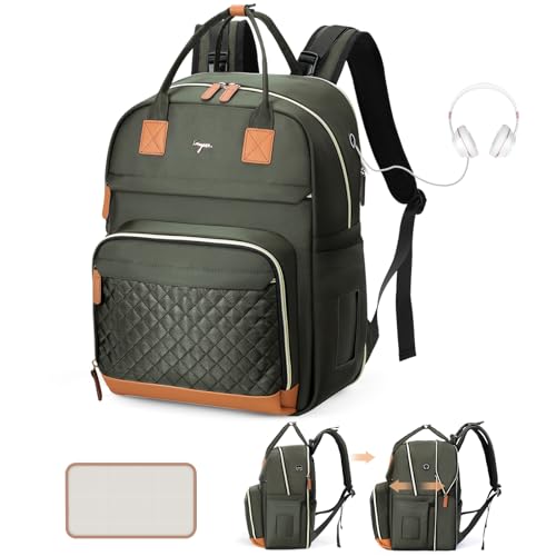 Diaper Bag Backpack - Extra Large Diaper Bag for 2 Kids Twin, Travel Baby Bags for Mom Dad 25-37L Expandable with Changing Pad Earphone Hole, Solid Green - color: Solid Green