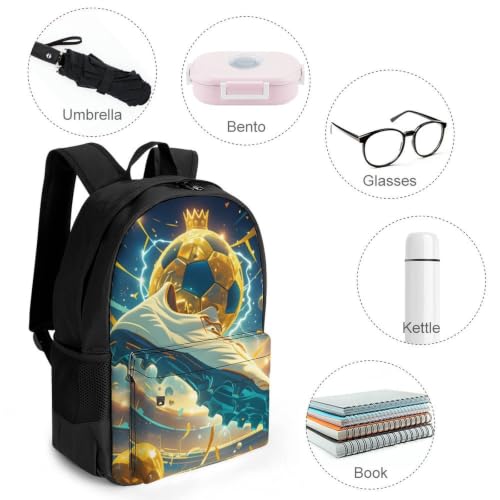 Golden Soccer Ball Crowned Football Boot Stadium Lightning Backpack, Durable Polyester Daypack with Laptop Compartment, Reinforced Bottom, Adjustable Shoulder Straps And Multi Pockets for Travel And D - color: Golden Soccer Ball Crowned Football Boot Stad