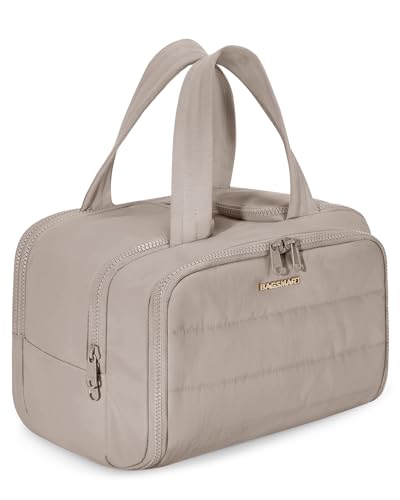 BAGSMART Travel Toiletry Bag, Crush Toiletry Bag for Women, Wide-open Puffy Toiletry Bags for Traveling, Large Travel Cosmetic Makeup Bag Organizer for Accessories,Toiletrie, Grayish Brown - color: c-Grayish Brown