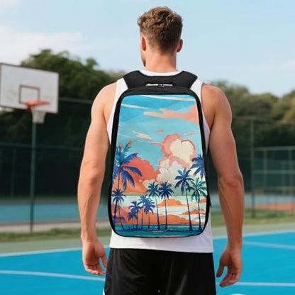 18.5in Basketball Backpack Basketball Bag with Shoe Compartment & Ball Holder, Waterproof Bag for Soccer Volleyball - color: Coconut Tree Anime Print