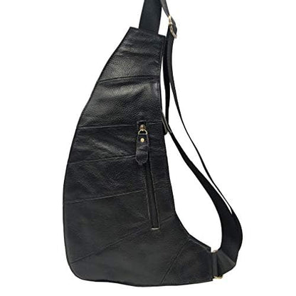 Leather Sling Bag Crossbody Backpack for Men Women Travel Outdoor Sports Hiking Camping Shoulder Chest Day Pack Daypack - color: #02black(s)