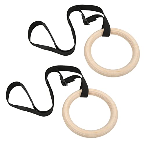 Wooden Gymnastic Rings with Adjustable Buckle Straps, Pull Up Exercise Rings for Home Gym, 330lbs Capacity Full Body Workout Training Equipment for Beginners to Advanced