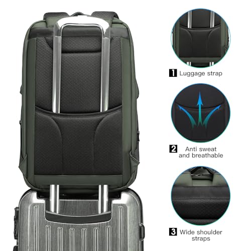 BANGE Travel Laptop Backpack, Anti-Theft Bag with USB Charging Port and TSA Lock, Waterproof Business Computer Backpack Fits 17.3 Inch Notebook - color: Green, size: lock and usb
