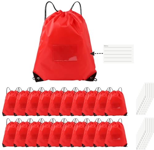 Drawstring Backpack Bulk 20 Packs Draw String Bags for Gym Sports Trip Pedestrianism Cinch Sack DIY for Women Men with Memo Card(red) - color: Red