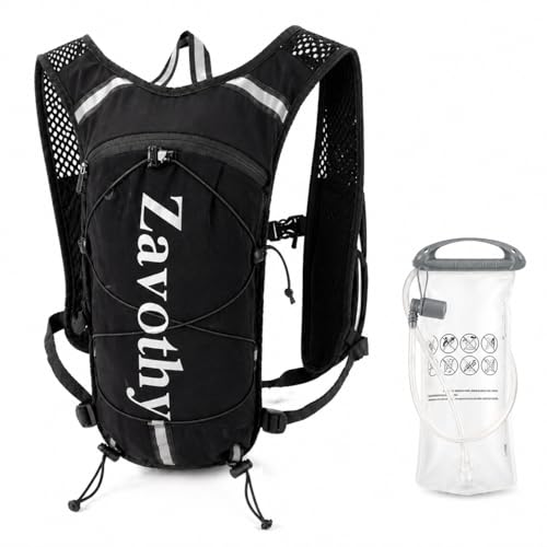 Zavothy Hydration Backpack with 1.5L Water Bladder, Lightweight Water Backpack for Women, Hydration Pack with Rain Cover for Running Hiking Cycling Festival, Reflective Bounce-Free Fit - color: Black