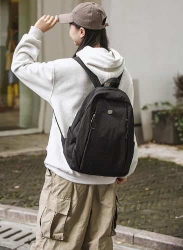 Nylon Backpack for Women Men, Waterproof Travel Backpack Purse Casual Daypack, Gym School Backpack for Daily Cycling (Black) - color: Black