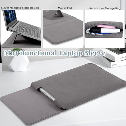 13-14 Inch Protective Laptop Sleeve Case with Stand, for MacBook Pro 14'' M5~M1, Pro/Max(2026-2021), MacBook Air 13.6'' M5-M2, (2026-2022), Matte PU Leather Laptop Case 13-14" (Dark Gray) - color: Dark Gray, size: 13-14 Inch