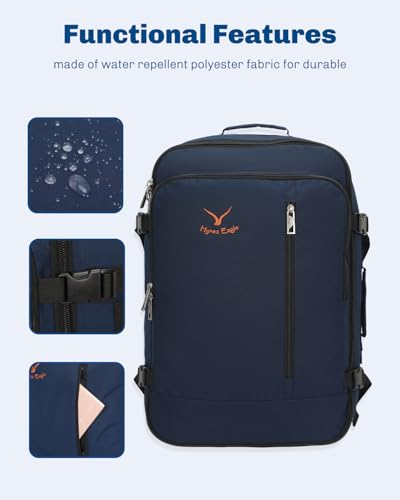 Hynes Eagle Carry on Backpack 38L Large Travel Backpack for Women Flight Approved Weekender Bag Laptop Backpack Men 15 inches Dark Blue - color: Dark Blue