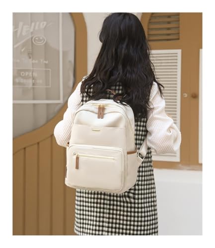Simple and versatile commuter bag, lightweight multi-layer backpack, multi-functional casual shoulder bag.(Off-white) - color: Off-white