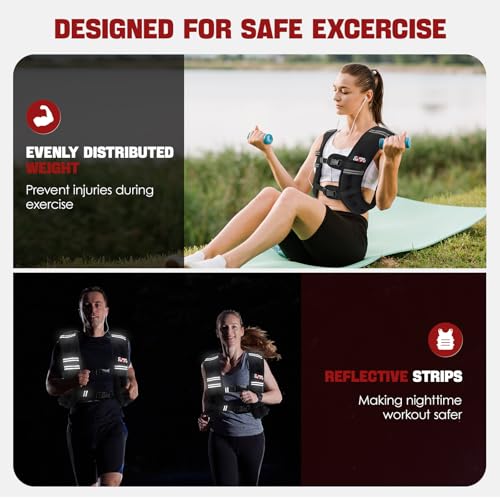 Weighted Vest, 5lb/10lb/12lb/15lb Weight Vest with Reflective Stripe for Women, Men, Rucking Vest for Walking Strength Training Running, Workout, Jogging - size: 15 lb