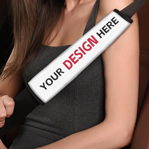 Custom Car Seat Belt Cover Universal Fit Personalized Car Seat Belt Cover Pad with Your Photo Text Logo DIY Shoulder Strap 2 Piece Sedan SUV Truck Van Interior Accessories - color: Custom