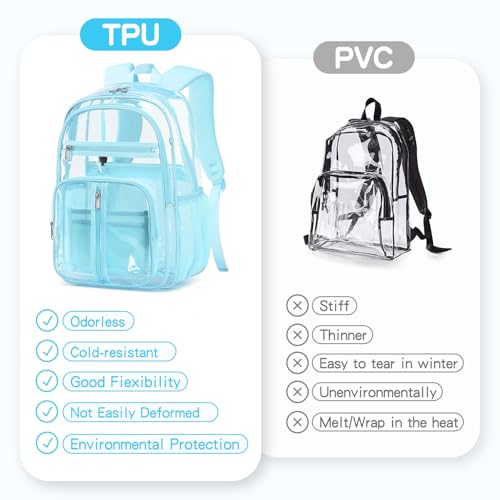 Cusangel XL TPU Clear Backpack Heavy Duty for Stadiums,18in School Bookbag Teens 15Ages+ boys Girls and Adults Multi-Pocket Design & Reinforced Stitching(Aqua-18inch) - color: Aqua-18inch