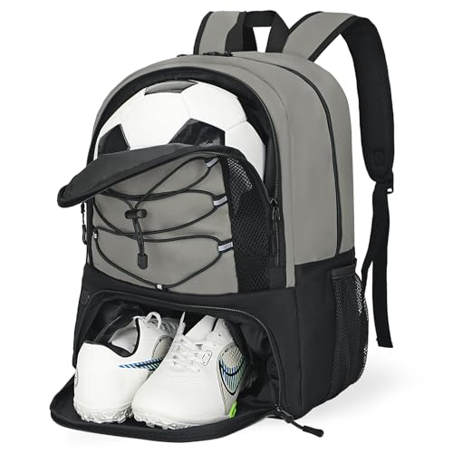 Goloni Soccer Bag, Basketball Bag with Ball Compartment & Shoe Compartment,Large Soccer Backpack for Basketball,Gym，Football - color: Grey
