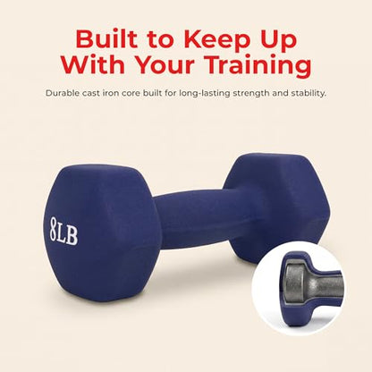 Sunny Health & Fitness Neoprene Coated Hex Shaped Dumbbell Non-Slip Fitness Weights for Home Gym Exercise, Full Body Workout Strength Building, Weight Loss, Sold in Pairs - Sizes - 2LB, 5LB, 8LB, 10LB - style: 8 Pounds