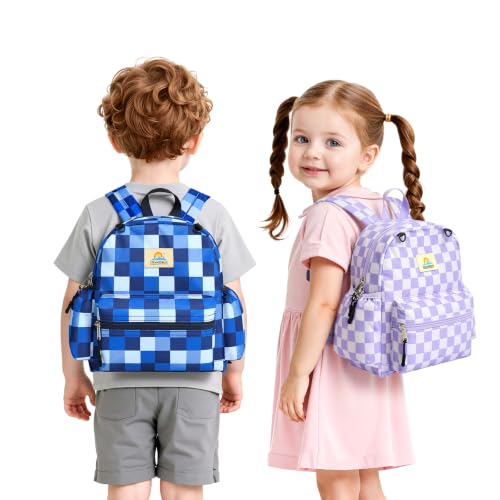 STEAMEDBUN Toddler Backpack Boys Girls 2-4, Preschool Daycare Backpack -12inch - color: Light Purple Checkerboard, size: Mini-12"H(not fit folder)