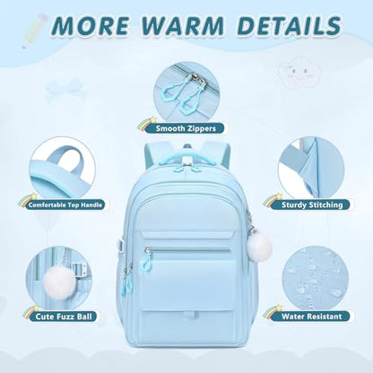 GeeWin Backpacks for Girls, Girls Backpack with Lunch Box & Pencil Case Set, 17 Inch Waterproof Girl Bookbag with Lots of Pockets for Kids, Teens, Elementary Middle High College School Student (Blue) - color: Blue