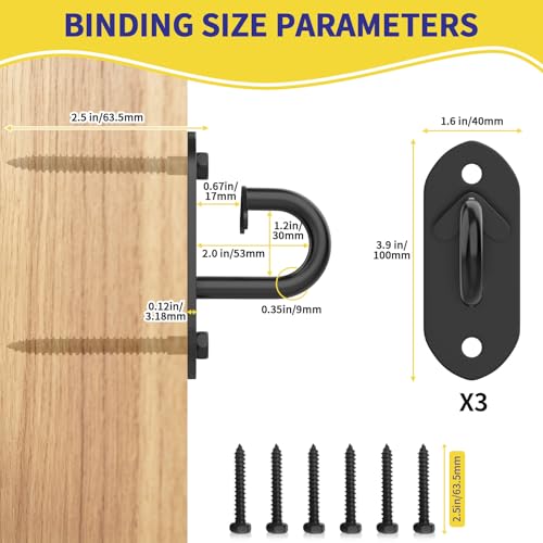 GPANDAG 3 Pack Resistance Band Wall Anchor, Workout Wall Mount Anchor for Suspension Straps, Strength Training, Yoga Swing, Space Saving Wall and Ceiling Mount Hooks for Wooden/Concrete/Brick Wall