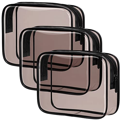 PACKISM Clear Makeup Bags - 3 Pack Tsa Approved Toiletry Bag with Zipper, Water-resistant Cosmetic Bags Travel Size Toiletries Fit Essentials, Carry-on Clear Travel Bags, Black Brown - color: Z- Black Brown 3 Pack, size: Medium Set (Standard)