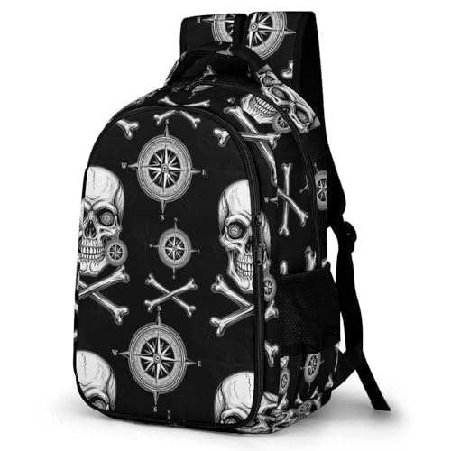 Laptop Backpack 3D Pirate Skull Black, Sturdy Water Resistant College Bookbag with Water Bottle Pockets for Business Travel Commute - color: Pattern (333)