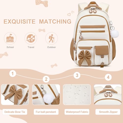 DIGOBAY Backpack for Girls, 3PCS Girls Backpack for School with Lunch Bag Pencil Case, Cute Kids Teens Bookbag for Kindergarten Elementary Preschool Middle School - color: Khaki