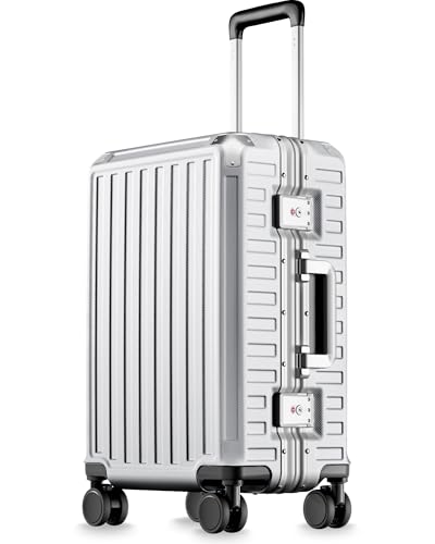 LUGGEX Carry On Luggage with Spinner Wheels, 8010S Aluminum Frame Zipperless Polycarbonate Hard Shell Suitcase (ZX-Core, Silver Ivory, 20 Inch) - color: Silver Ivory, size: Carry-on 20-inch